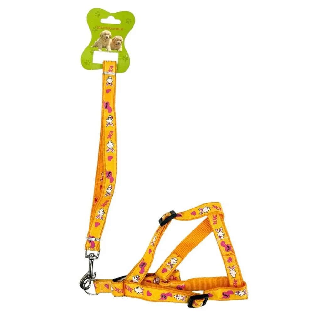 Dog Harness & Leash Set Adjustable Small / Medium Dogs Yellow Bunny Print NEW